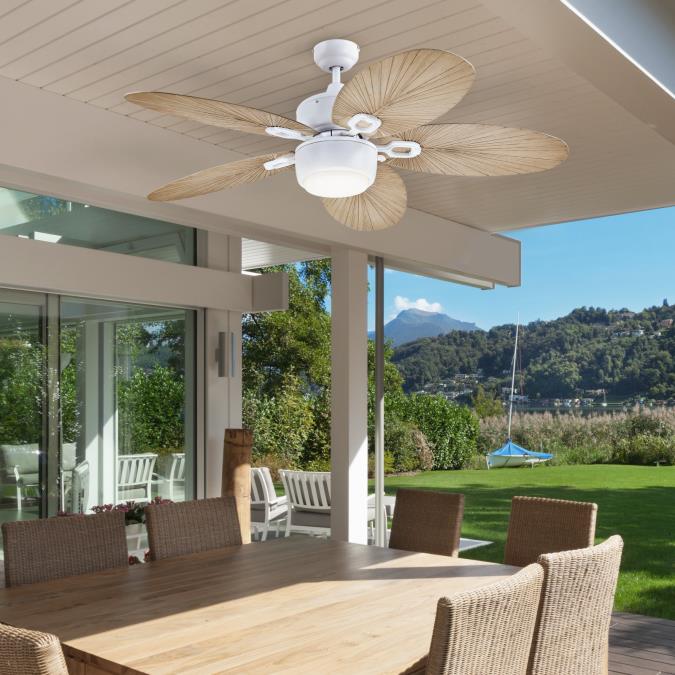 Westinghouse Lighting 7316440 Ventilateur Plafond Oasis 132 Cm Blanc Mat Intérieur/Extérieur Avec Lumière