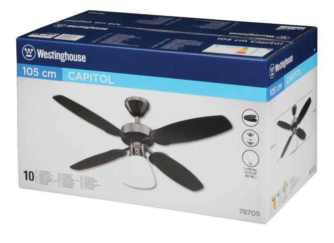 Ventilateur de plafond avec lumière Westinghouse CAPITOL Acier mat 105 cm